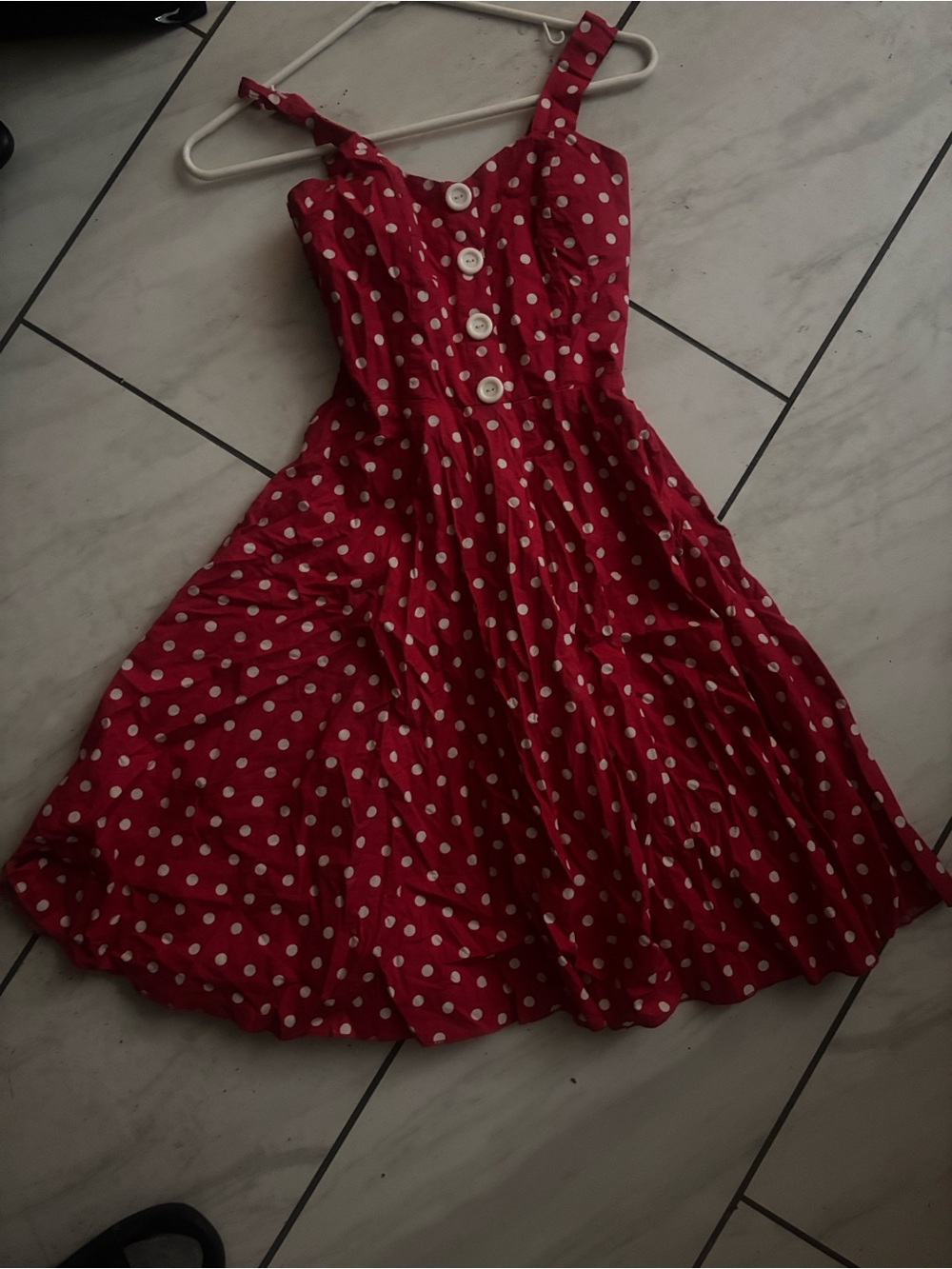 Sara Red Polka Dot Sundress with White Buttons